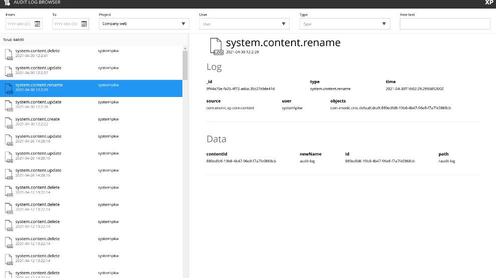 Audit log ui