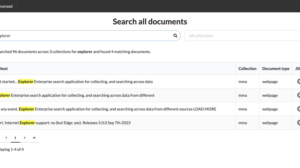 Trying a search in explorer admin