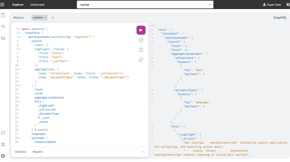 Embedded graphQL testing UI