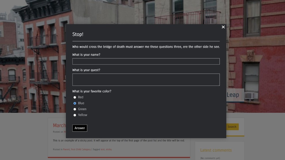 Modal with inquiry form