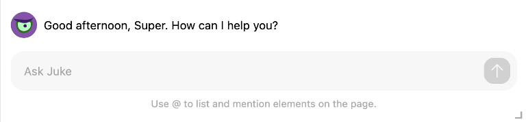 Chat interface where Juke AI is ready to help