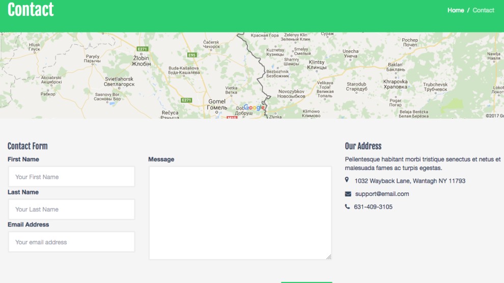 Fully ajax-supported contact form for sending emails, with interactive map.