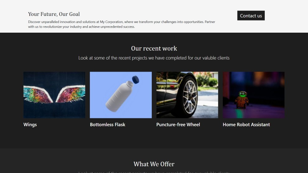 Front page listing of portfolio items. As separate, configurable, and reusable components.