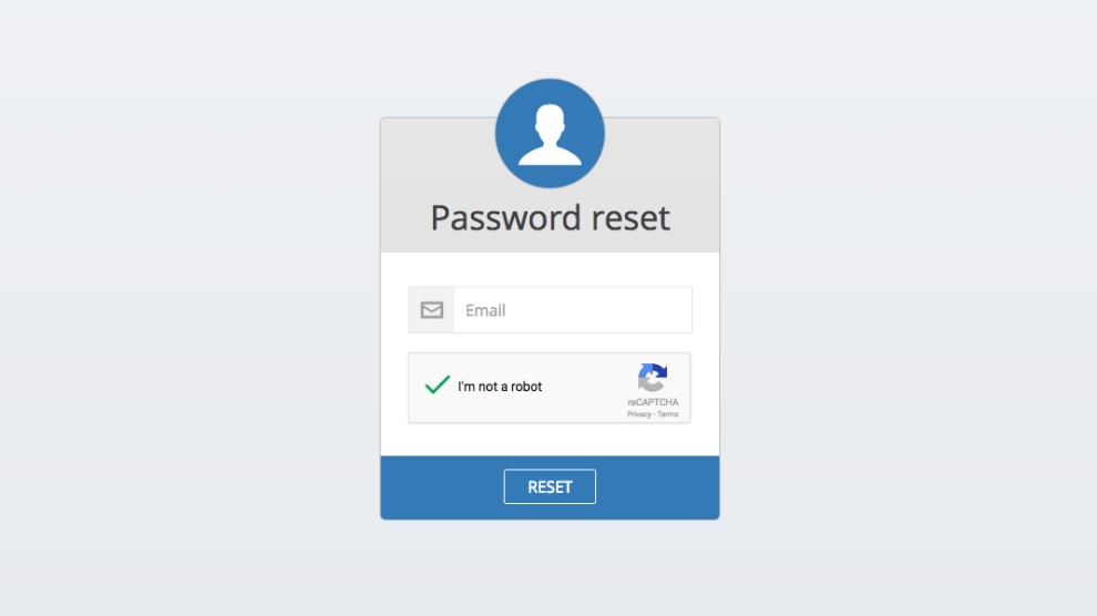 Reset password page with reCaptcha