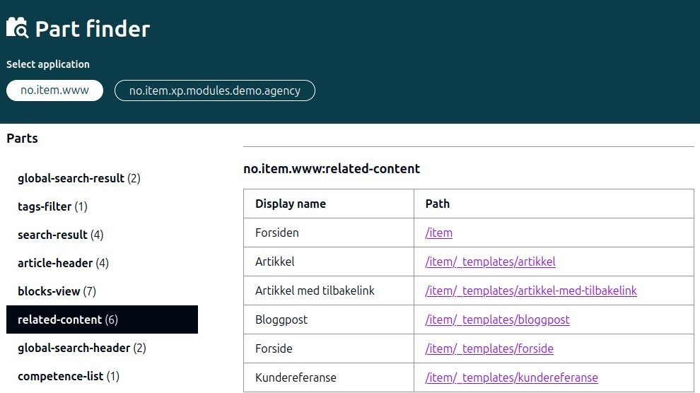 Admin tool where developers, admins and editors can see where an XP-component is being used.